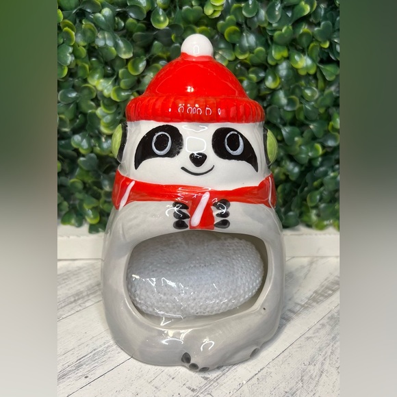 Christmas Sloth Scarf Ceramic Scrubby Sponge Holder 6" NEW - Picture 1 of 4